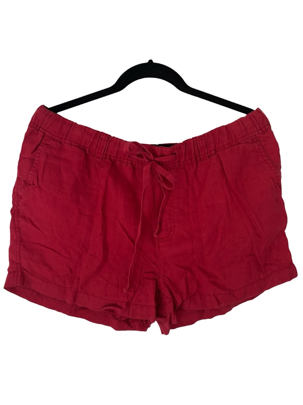 Caslon Red High-Waist Drawstring 100% Linen Shorts